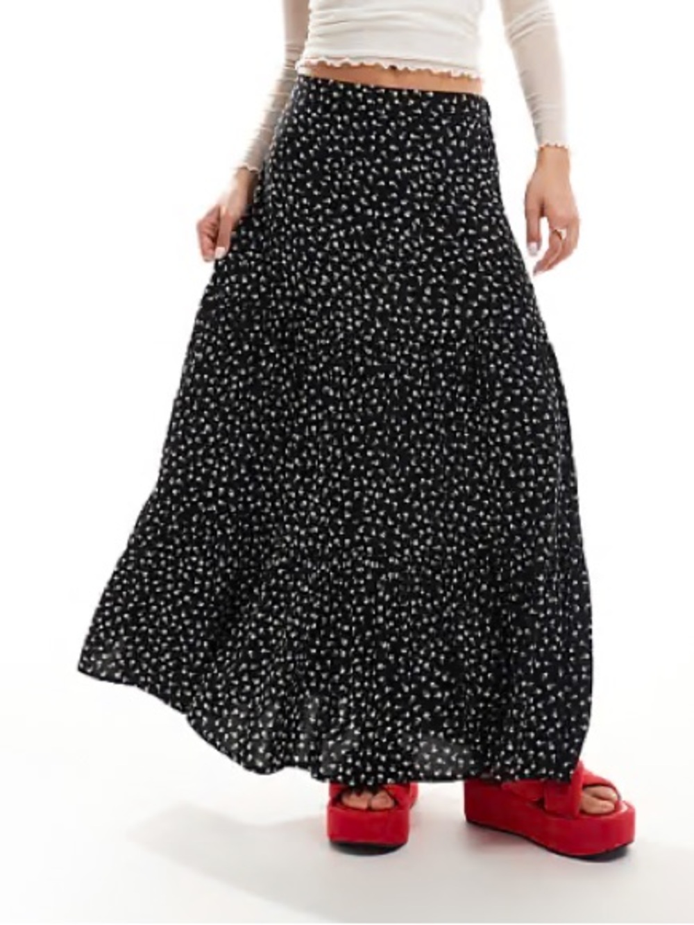 Black & White Printed Tiered Maxi Skirt